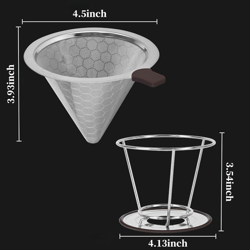 Techshare Pour Over Coffee Dripper, Pour-over Filters with 800 Mesh Steel Mesh Optimize Extraction For Rich Coffee Flavor, Stainless Steel Filter, Paperless Pour-over - Image 5